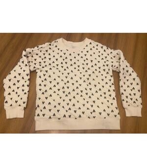 Hanna Anderson Girls Cream Quilt Pullover Sweater Black Hearts Sze 10 Valentines